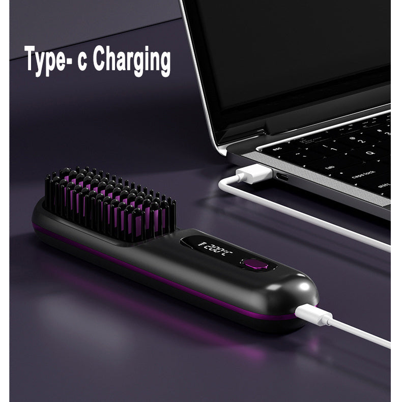 2 In 1 Straight Hair Comb Wireless Hair Straightener Brush Hair Fast Heating Portable Hot Curler USB Charging - Rokkaku 18 online shop