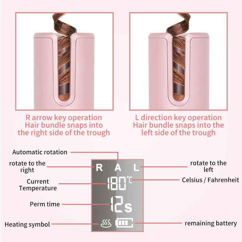 Wireless Automatic Curler USB  LCD Screen Ceramic Heating Anti-perm Curler