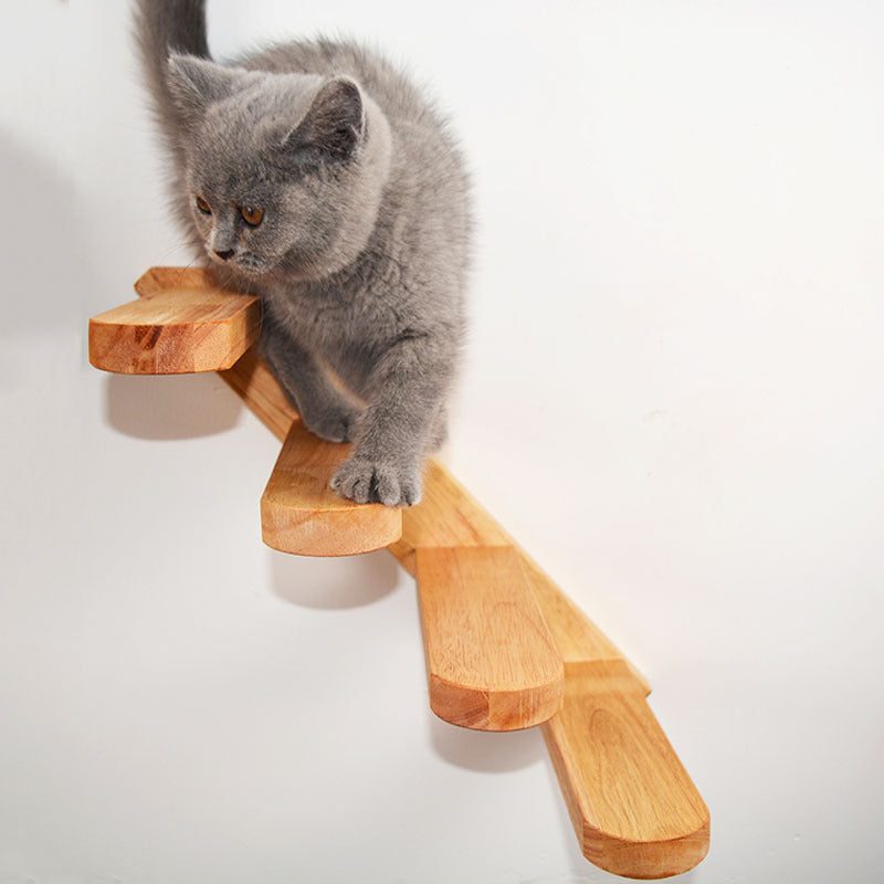 Cats Climbing Ladders On Solid Wood Walls, Rubber Wood Springboards And Stair Toys - Rokkaku 18 online shop