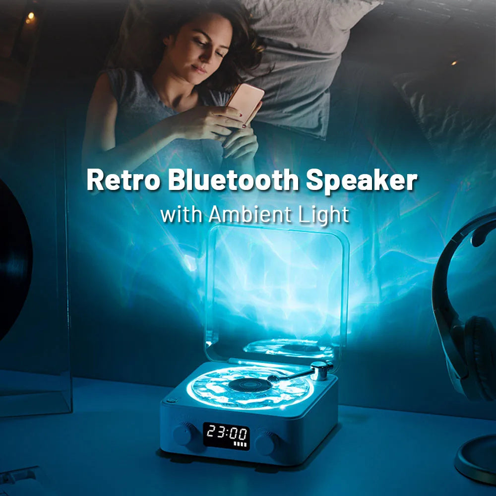 Retro Turntable Speaker Wireless Bluetooth-compatible 5.0 Vinyl Record Player Stereo Sound With White Noise RGB Projection Lamp Effect - Rokkaku 18 online shop