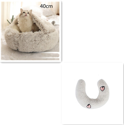 2 In 1 Dog And Cat Bed Pet Winter Bed Round Plush Warm Bed House Soft Long Plush Pets Bed