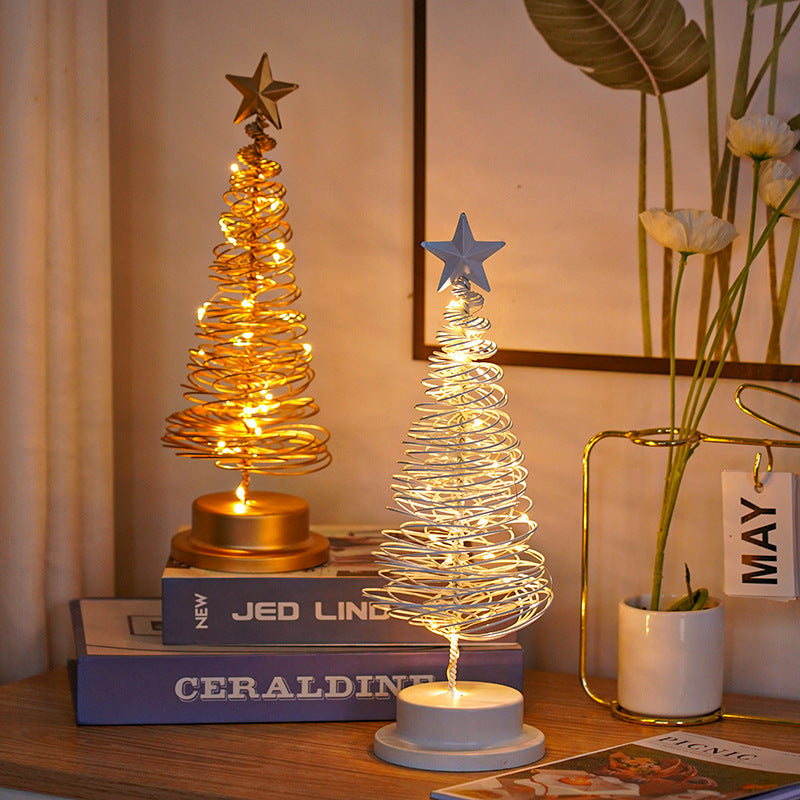 LED Christmas Tree Spiral Light Table Ornament Wrought Iron Xmas Tree Bedroom Desk Lamp Christmas Atmosphere Night Light Decor - Rokkaku 18 online shop