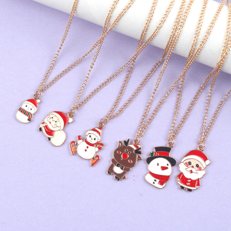 Christmas Necklace Cute Cartoon Santa Claus Snowman Elk Pendant Necklace Xmas New Year Festival Ear Jewelry Gifts - Rokkaku 18 online shop