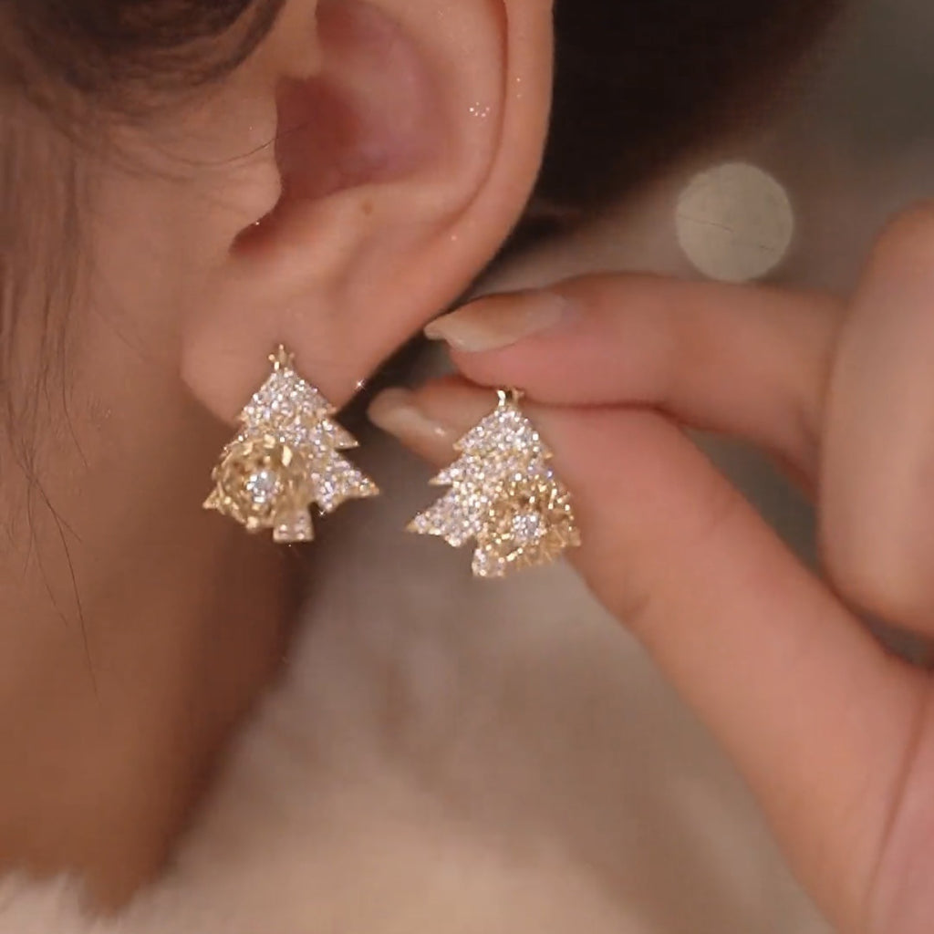 Rotatable Christmas Tree Earrings Shiny Rhinestone Snowflake Stud Earring New Year Xmas Festival Ear Jewelry Gifts Autumn And Winter - Rokkaku 18 online shop