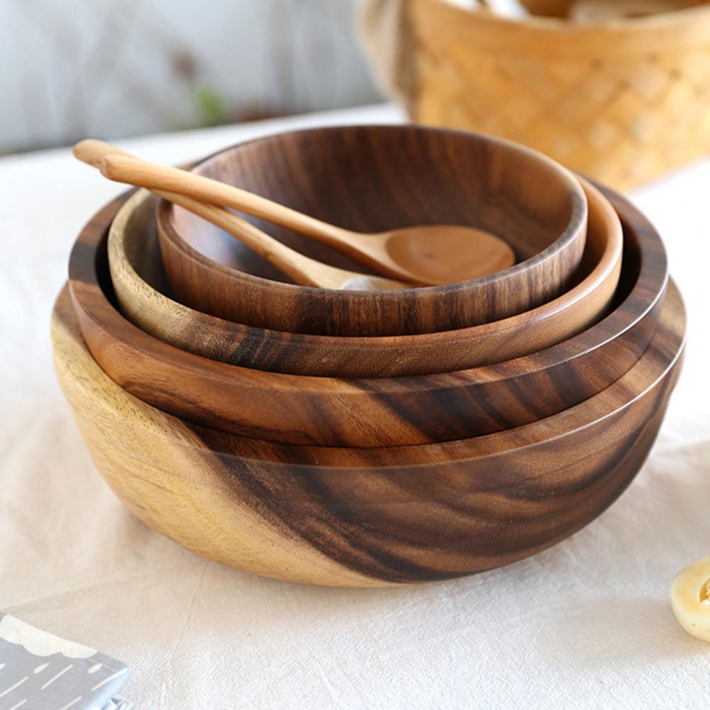 Kitchen Natural Wooden Bowl Household Fruit Bowl Salad Bowl For Home Restaurant Food Container Wooden Utensils Note The Size Hot - Rokkaku 18 online shop
