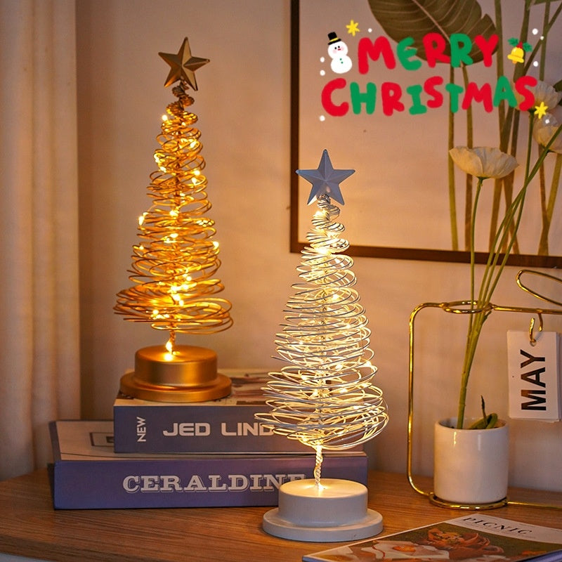 LED Christmas Tree Spiral Light Table Ornament Wrought Iron Xmas Tree Bedroom Desk Lamp Christmas Atmosphere Night Light Decor - Rokkaku 18 online shop