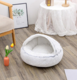 2 In 1 Dog And Cat Bed Pet Winter Bed Round Plush Warm Bed House Soft Long Plush Pets Bed Pet Products - Rokkaku 18 online shop