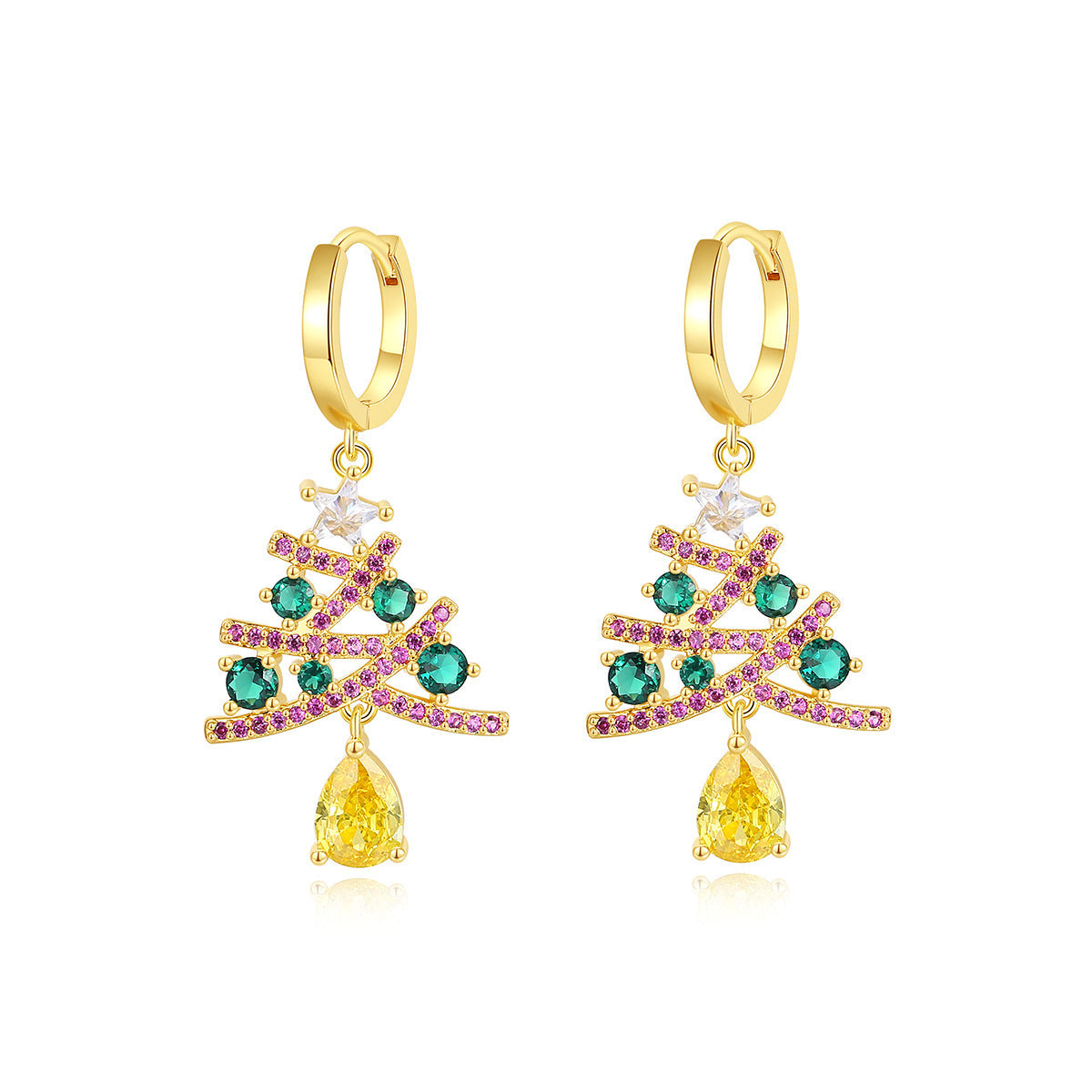 New Christmas Tree Earrings With Colorful Rhinestones Fashion Personality Shining Earrings Gift For Women Jewelry - Rokkaku 18 online shop