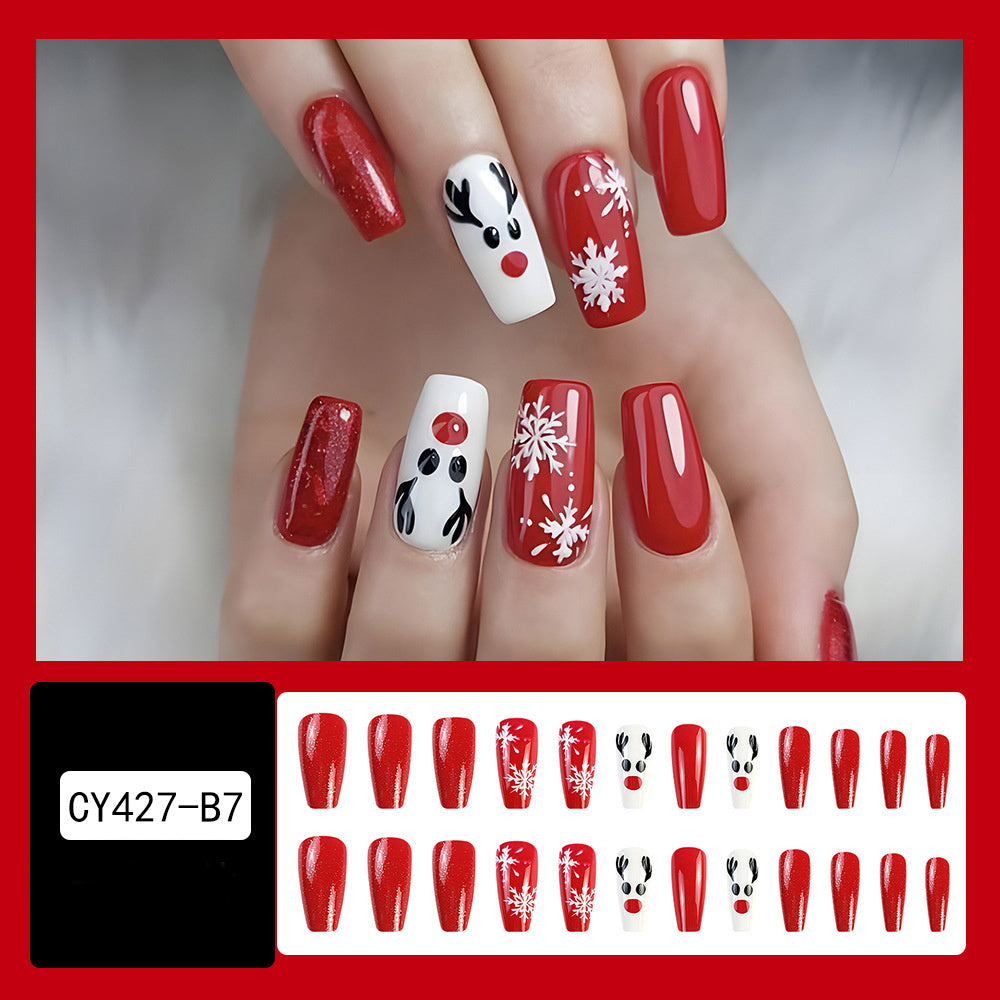 24pcs Christmas False Nails Hat Striped Snowflake Nail Art Stickers For Parties Dances Or Holiday Wear - Rokkaku 18 online shop