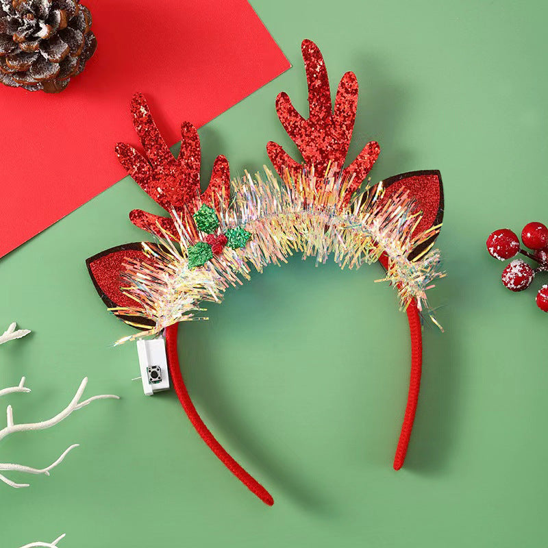 IPC Christmas Hair Band Glowing Headband Xmas Tree Snowflake Hair Band Deer Horn Light Flashing Headwear Merry Christmas Gift - Rokkaku 18 online shop