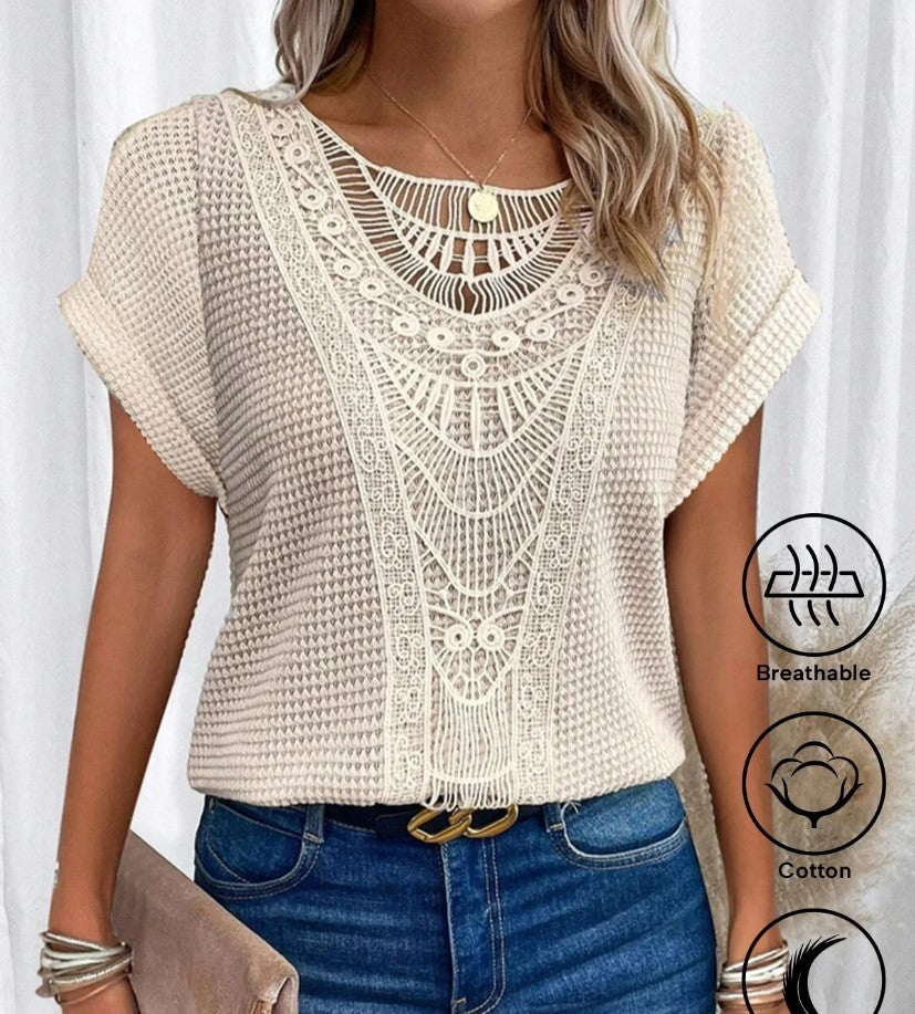 Summer Hollow Out Short-sleeved T-shirt Fashion Ethnic Style Tops Women's Clothing - Rokkaku 18 online shop