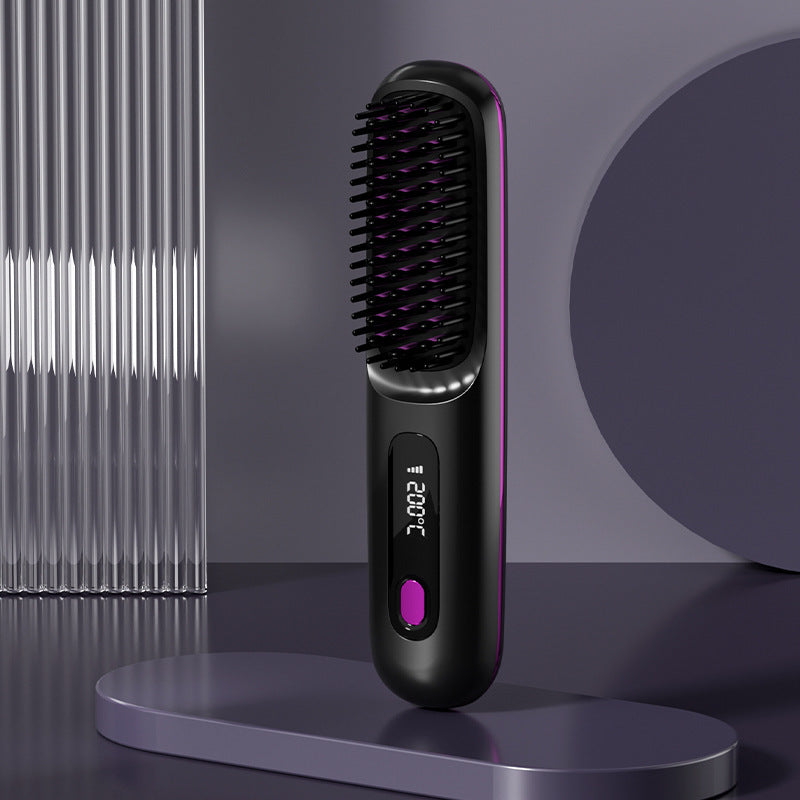 2 In 1 Straight Hair Comb Wireless Hair Straightener Brush Hair Fast Heating Portable Hot Curler USB Charging - Rokkaku 18 online shop