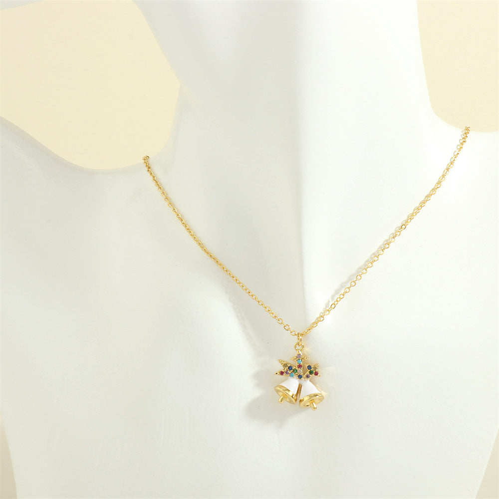 Christmas Tree Santa Claus Elk Snowman Oil-drop Necklace With Colored Rhinestones Ins Festival Clavicle Chain Necklace For Women Jewelry - Rokkaku 18 online shop
