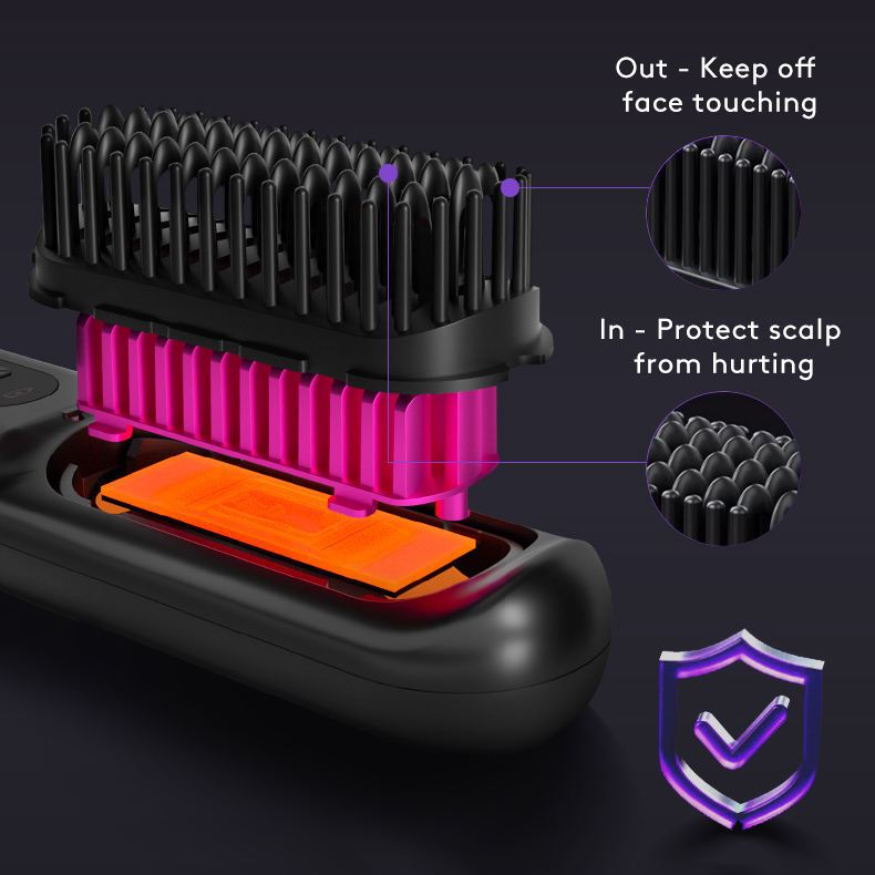 2 In 1 Straight Hair Comb Wireless Hair Straightener Brush Hair Fast Heating Portable Hot Curler USB Charging - Rokkaku 18 online shop