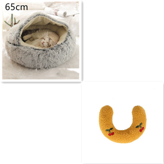 2 In 1 Dog And Cat Bed Pet Winter Bed Round Plush Warm Bed House Soft Long Plush Pets Bed Pet Products - Rokkaku 18 online shop