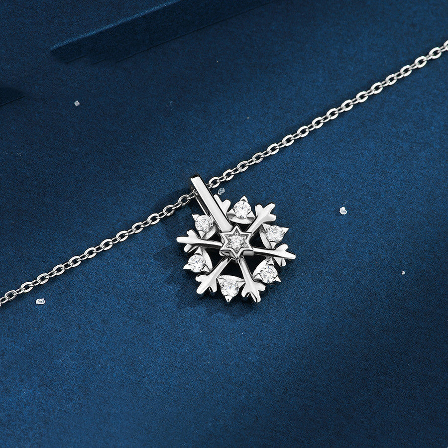 Rotatable 925 Silver Snowflake Necklace Women Luxury Niche Design Shiny Rhinestone Jewelry Autumn And Winter Birthday Gift For Friends - Rokkaku 18 online shop