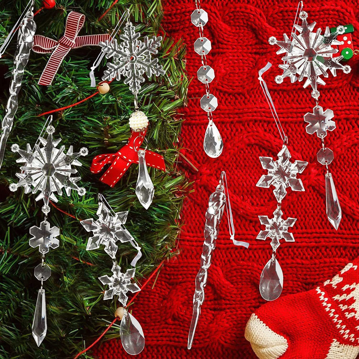 10pcs Christmas Tree Hanging Pendants Acrylic Ice Strip Snow Ceiling Xmas Ornaments New Year Christmas Decoration Home Decor - Rokkaku 18 online shop