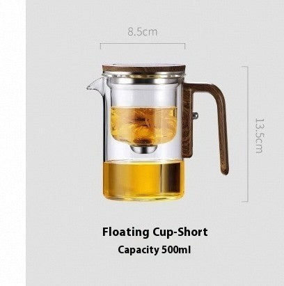 One Click Magnetic Teapot Separation Filtration Glass Tea Pot Wood Handle Tea Water Separation Inner Container Teapot - Rokkaku 18 online shop