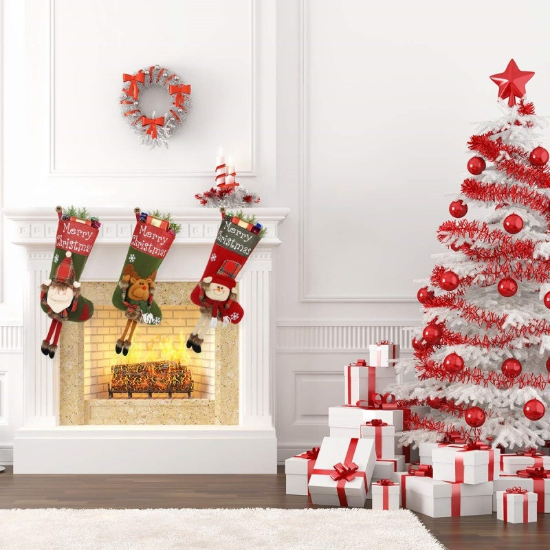 New Year Xmas Big Stockings Set Decorations Christmas 3D Plush Big Sock Christmas Tree Pendant Decorating Supplies - Rokkaku 18 online shop