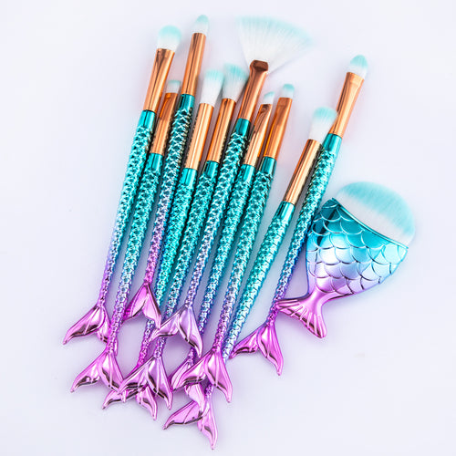 11pcs Makeup Brushes Kit Maquiagem Maquillaje New Mermaid Foundation Eyebrow Eyeliner Cosmetic Makeup Brushes - Rokkaku 18 online shop