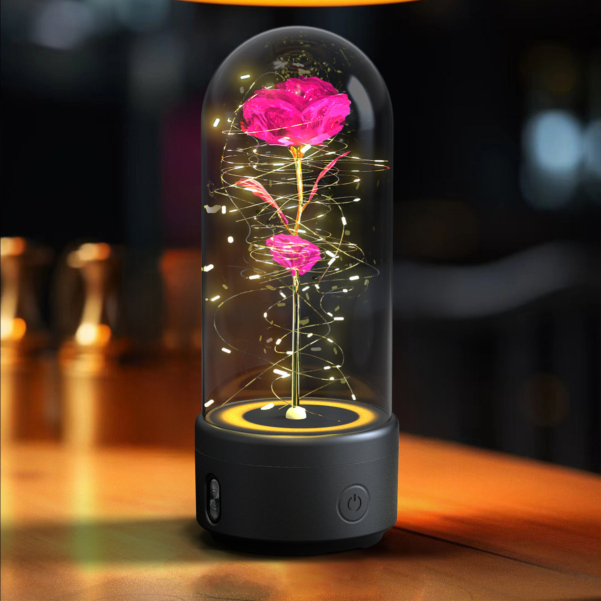 Creative 2 In 1 Rose Flowers LED Light And Bluetooth-compatible Speaker Valentine's Day Gift Rose Luminous Night Light Ornament In Glass Cover - Rokkaku 18 online shop