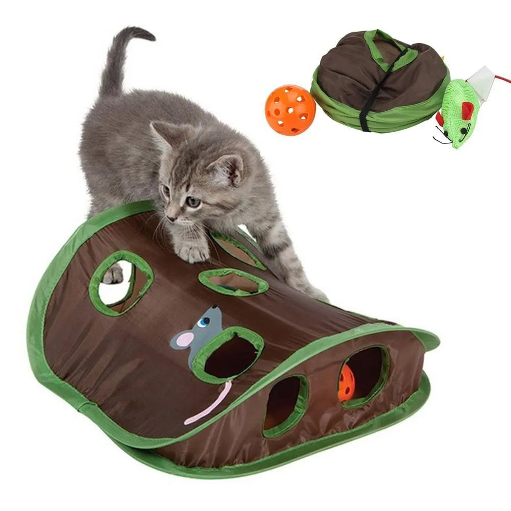 Cute Pet Cat Interactive Hide Seek Game 9 Holes Tunnel Mouse Hunt Intelligence Toy Pet Hidden Hole Kitten Foldable Toys - Rokkaku 18 online shop