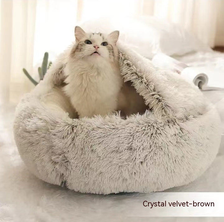 2 In 1 Dog And Cat Bed Pet Winter Bed Round Plush Warm Bed House Soft Long Plush Pets Bed Pet Products - Rokkaku 18 online shop