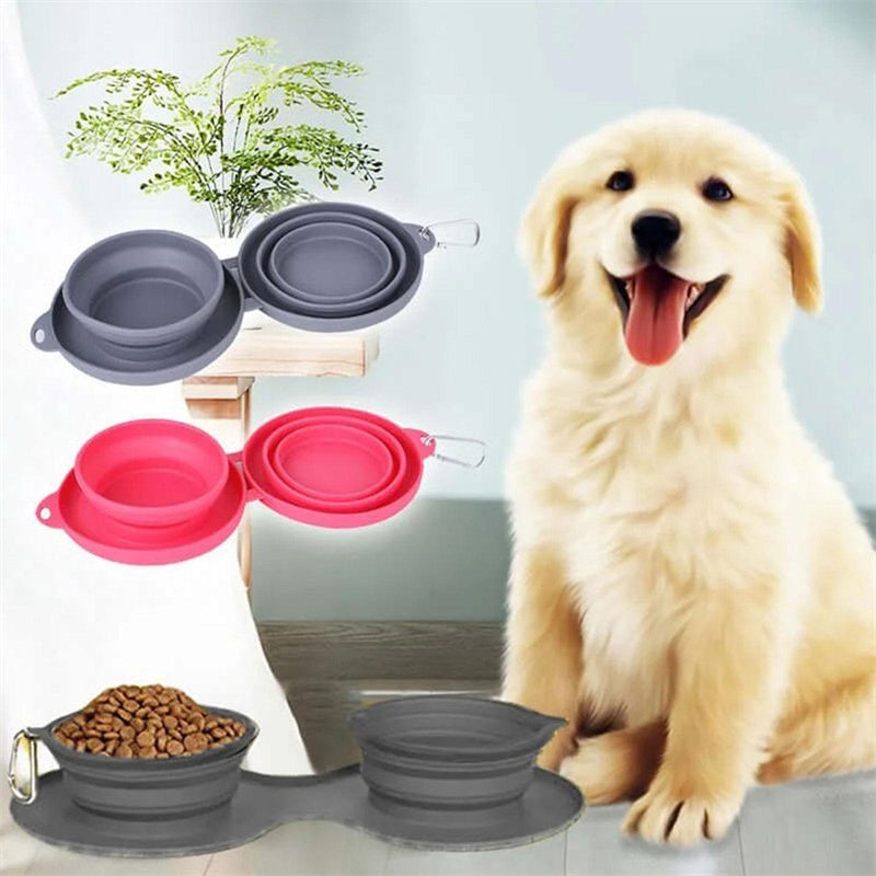 Rubber Foldable Double Bowl Pet Feeding Bowl Pets Supplies Dog Cat Bowls - Rokkaku 18 online shop