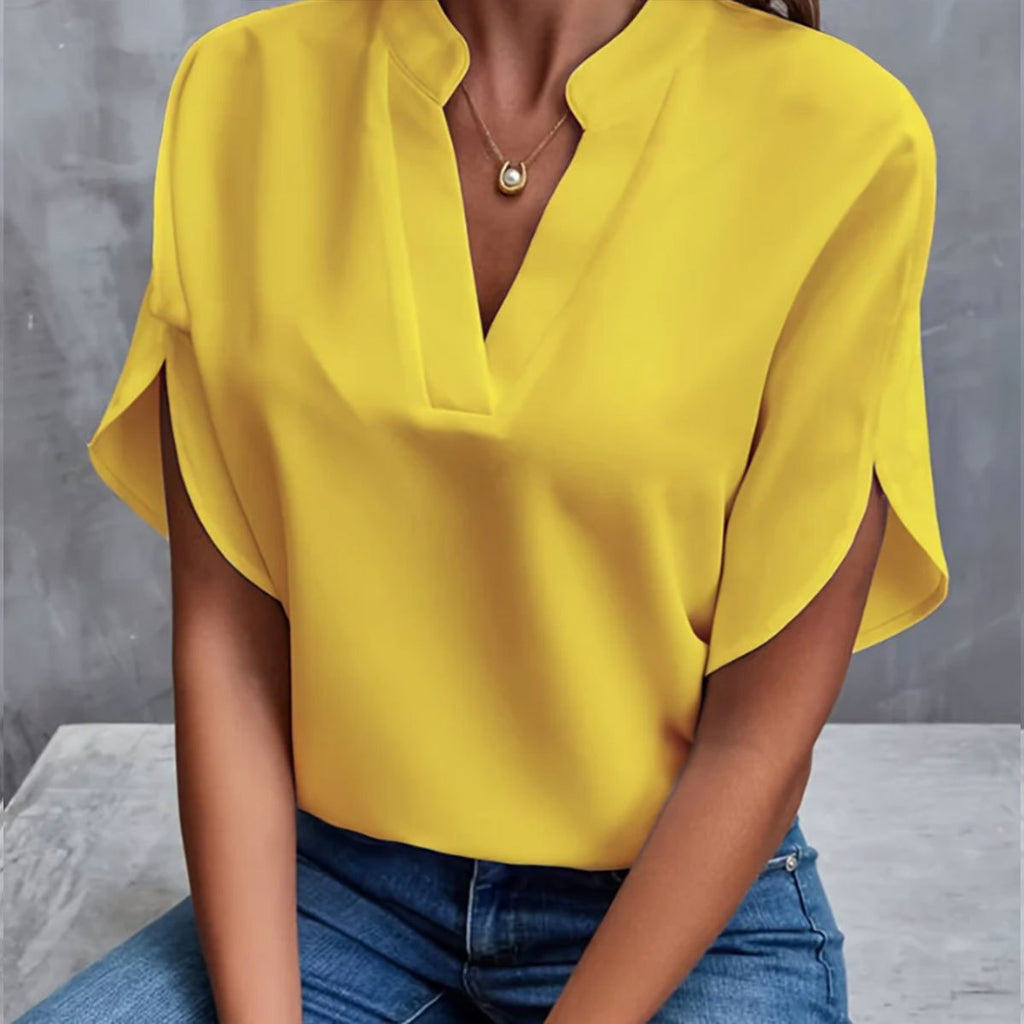 Summer Short-sleeved Chiffon Shirt New V-neck Shirt Women's Casual Versatile Clothing - Rokkaku 18 online shop