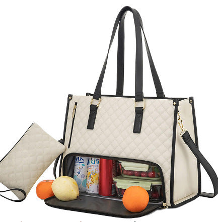 Fashionable Lunch Tote Bag Women's Thermal Insulation Lunch Box Leak-proof Crossbody Computer Storage Bag Quilted Large Capacity Handbag With Purse - Rokkaku 18 online shop