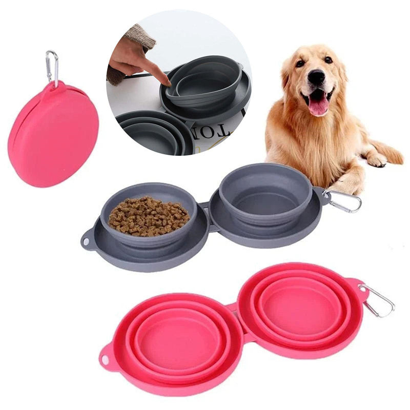Rubber Foldable Double Bowl Pet Feeding Bowl Pets Supplies Dog Cat Bowls - Rokkaku 18 online shop