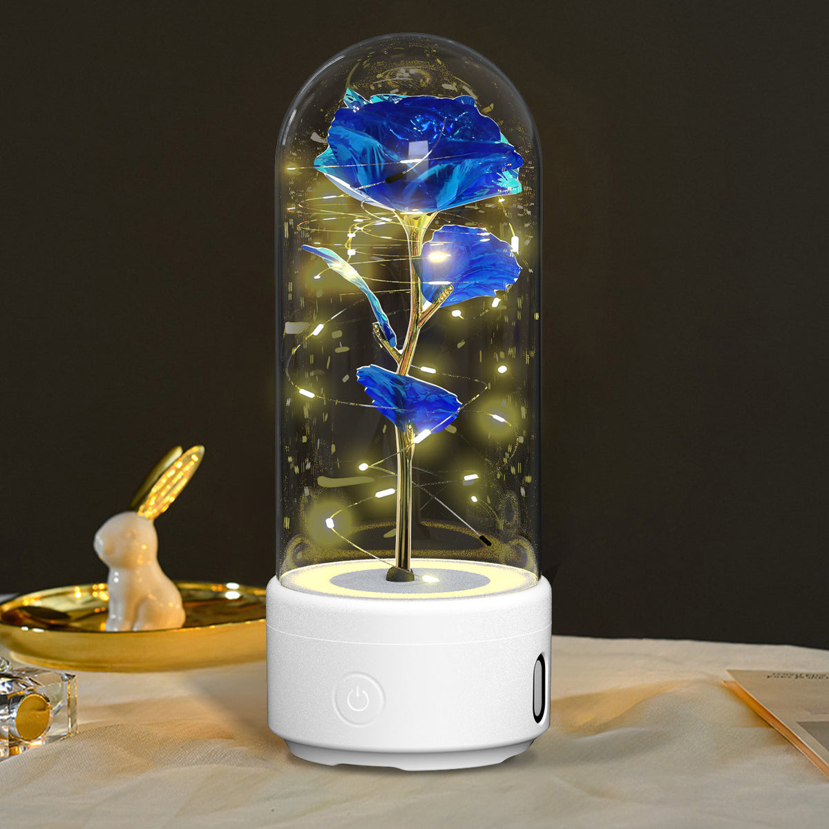 Creative 2 In 1 Rose Flowers LED Light And Bluetooth-compatible Speaker Valentine's Day Gift Rose Luminous Night Light Ornament In Glass Cover - Rokkaku 18 online shop