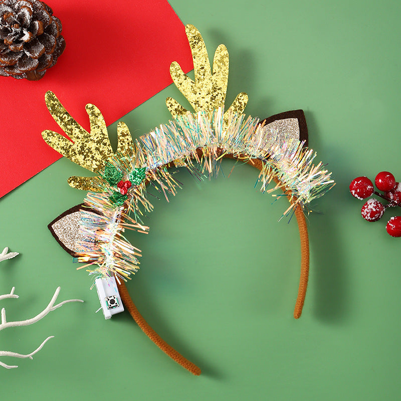 IPC Christmas Hair Band Glowing Headband Xmas Tree Snowflake Hair Band Deer Horn Light Flashing Headwear Merry Christmas Gift - Rokkaku 18 online shop