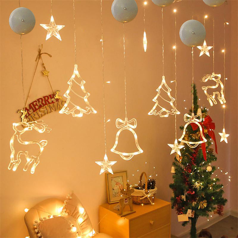 Christmas LED Suction Cup Chandelier Santa Claus Elk Snowman Lights Holiday Party Window Decor Lamps Battery Powered - Rokkaku 18 online shop