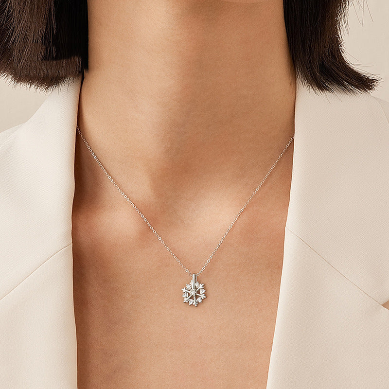Rotatable 925 Silver Snowflake Necklace Women Luxury Niche Design Shiny Rhinestone Jewelry Autumn And Winter Birthday Gift For Friends - Rokkaku 18 online shop