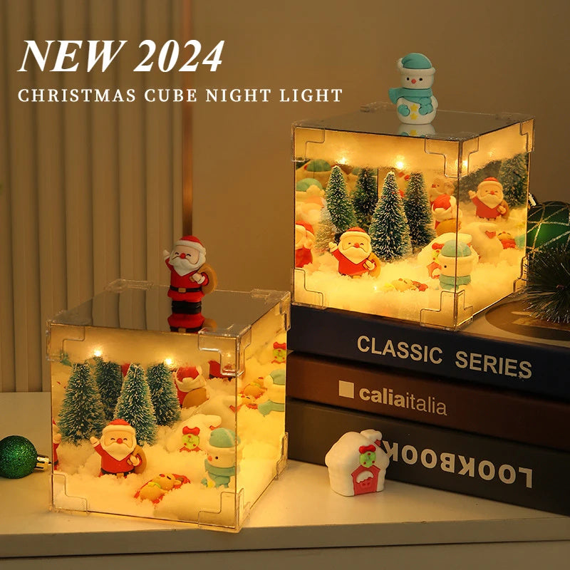 Christmas DIY Decorations Mirror And LED Cube Lamp 3D Santa Claus Snowman Tree Christmas Lights DIY Material Kit For Xmas Decor - Rokkaku 18 online shop