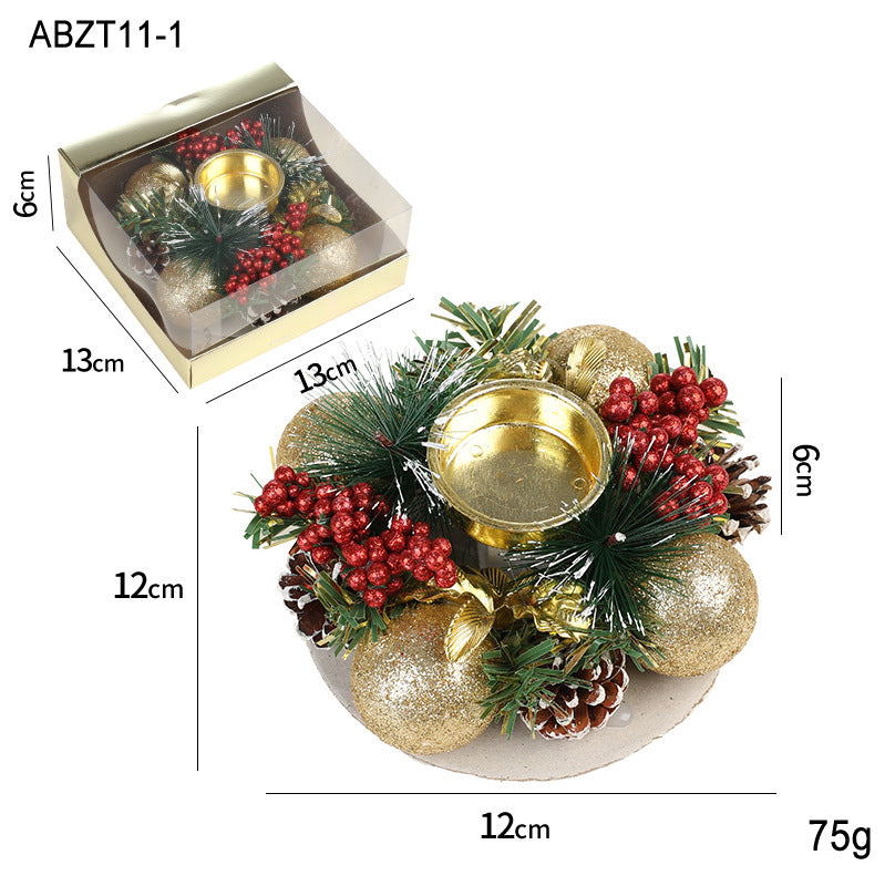 Christmas Candle Metals Candlestick Wreath Artificial Pinball Pinecone Candle Holder Fake Leaves Xmas New Year Home Table Decor - Rokkaku 18 online shop