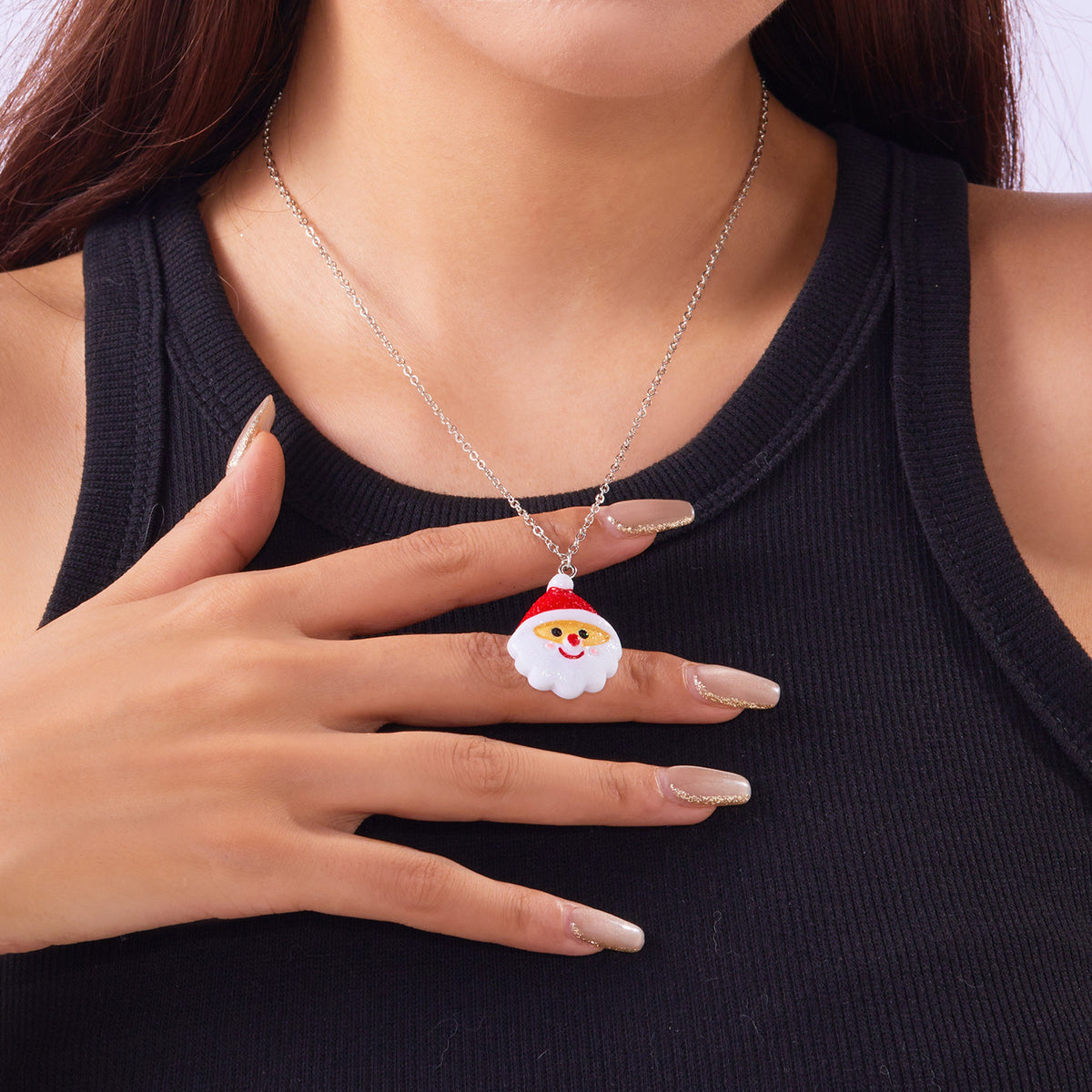 Cute Cartoon Resin Necklace Christmas Snowman Santa Claus Pendant Clavicle Chain Necklace For Women Jewelry - Rokkaku 18 online shop