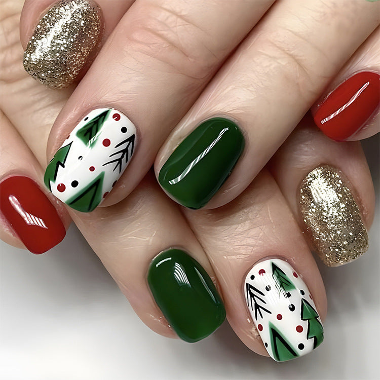 24pcs Christmas False Nails Hat Striped Snowflake Nail Art Stickers For Parties Dances Or Holiday Wear - Rokkaku 18 online shop