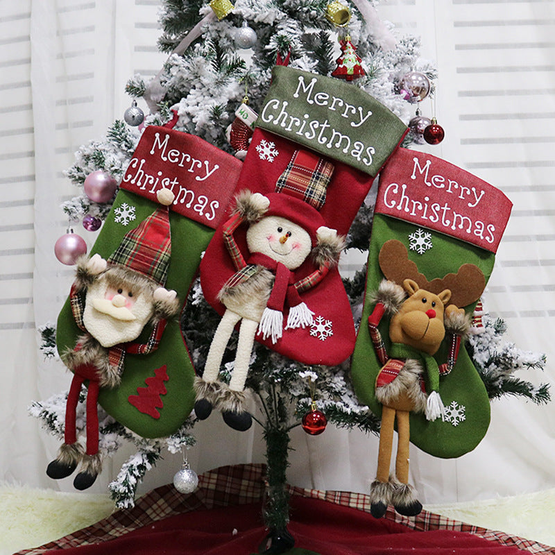New Year Xmas Big Stockings Set Decorations Christmas 3D Plush Big Sock Christmas Tree Pendant Decorating Supplies - Rokkaku 18 online shop