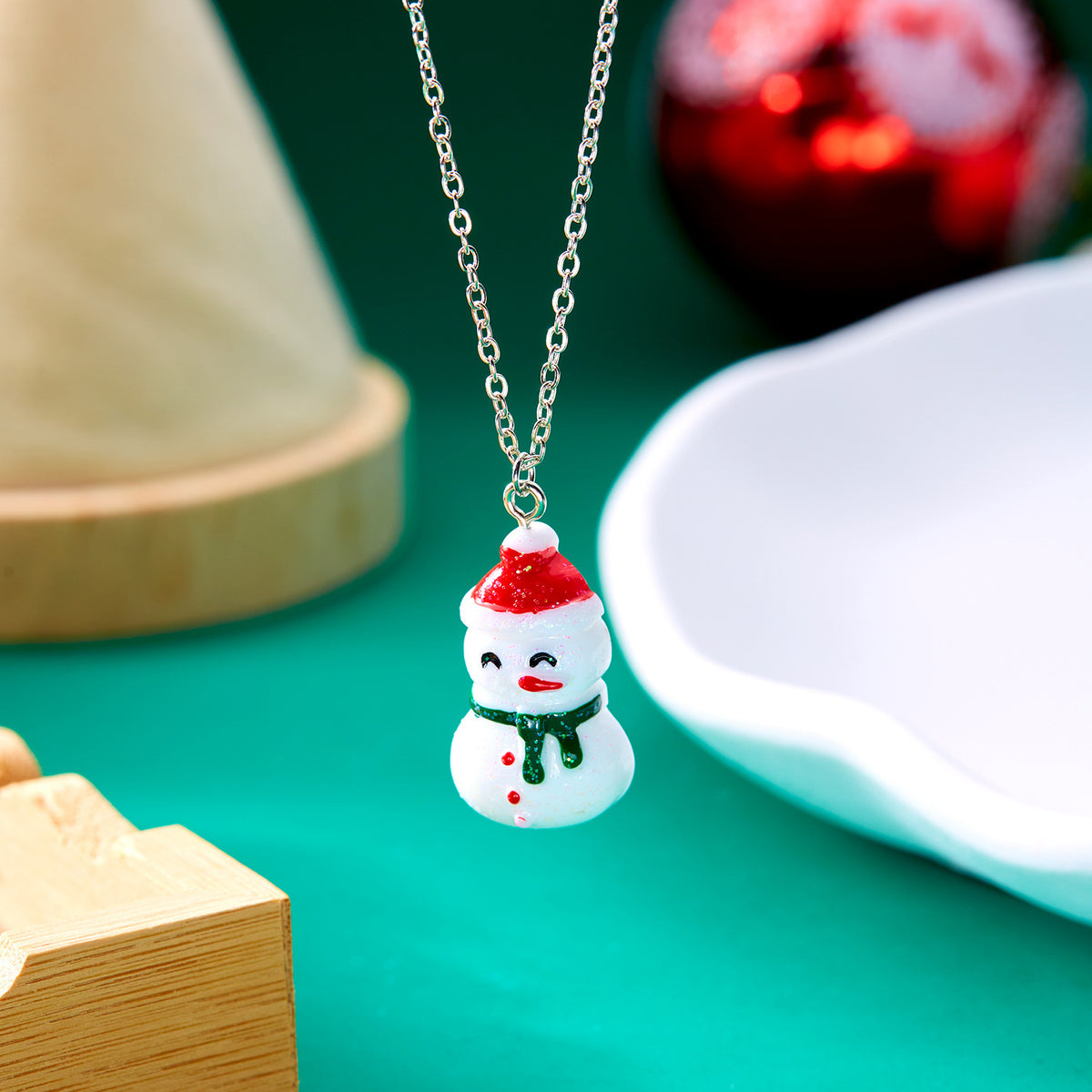 Cute Cartoon Resin Necklace Christmas Snowman Santa Claus Pendant Clavicle Chain Necklace For Women Jewelry - Rokkaku 18 online shop