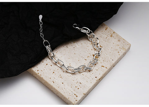 S925 Sterling Silver Hollow Thick Chain Street Style Bracelet