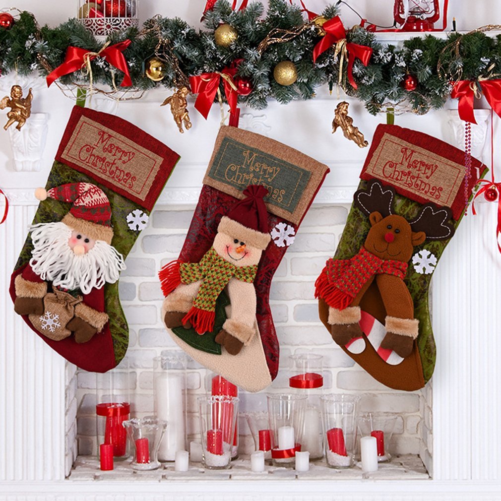 Christmas Stocking Socks Snowman Santa Elk Xmas Fireplace Xmas Tree Ornaments New Year Candy Bag Gift Christmas Decor - Rokkaku 18 online shop