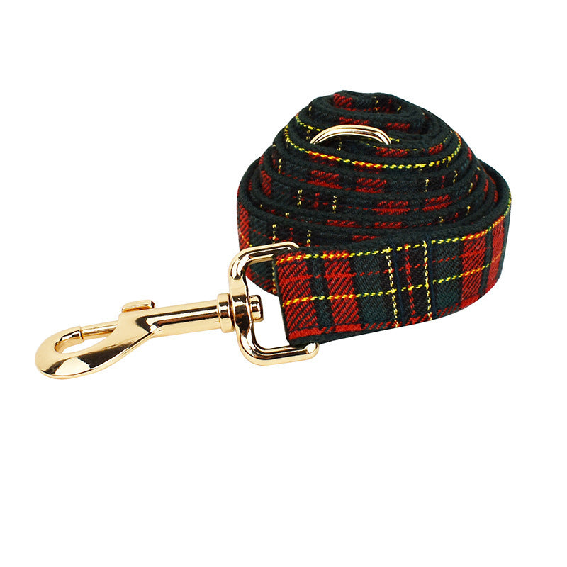 Christmas Pet Collar Plaid With Green Background Dog Rope Leash Suit - Rokkaku 18 online shop