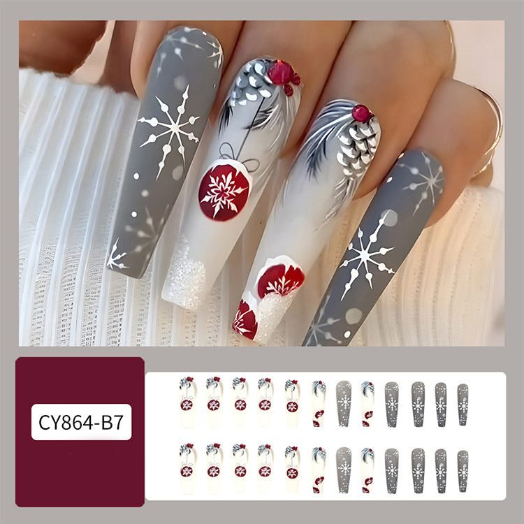 24pcs Christmas False Nails Hat Striped Snowflake Nail Art Stickers For Parties Dances Or Holiday Wear - Rokkaku 18 online shop