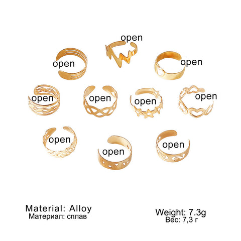 Alloy Star Moon Toe Ring 10-piece Set