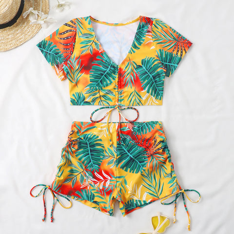 New Bikini Sexy Short Sleeve Printed Women Seperated Swimwear