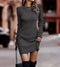 Autumn/Winter Solid Color Round Neck Long Sleeve Sexy Sweater Dress