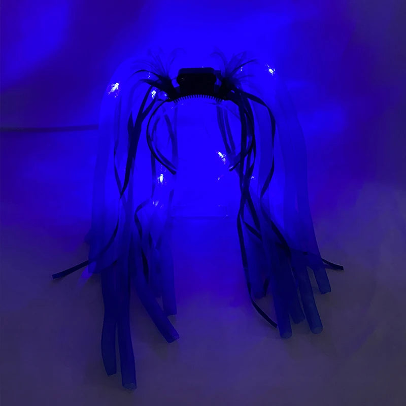 LED Glowing Braids Nightclub Cool Luminous Headband Halloween Party Light Up Hairband Accessory for Women Girl Club Party Props