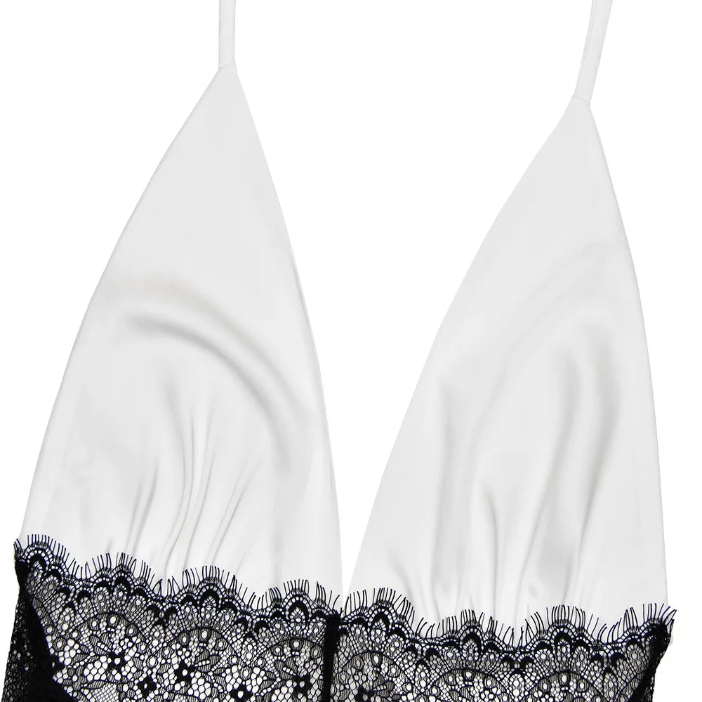 JULISSA MO Patchwork Lace Sexy Backless Mini Dress Women White Deep V-neck Halter Dress Winter Skinny Elegant Party Club Dresses